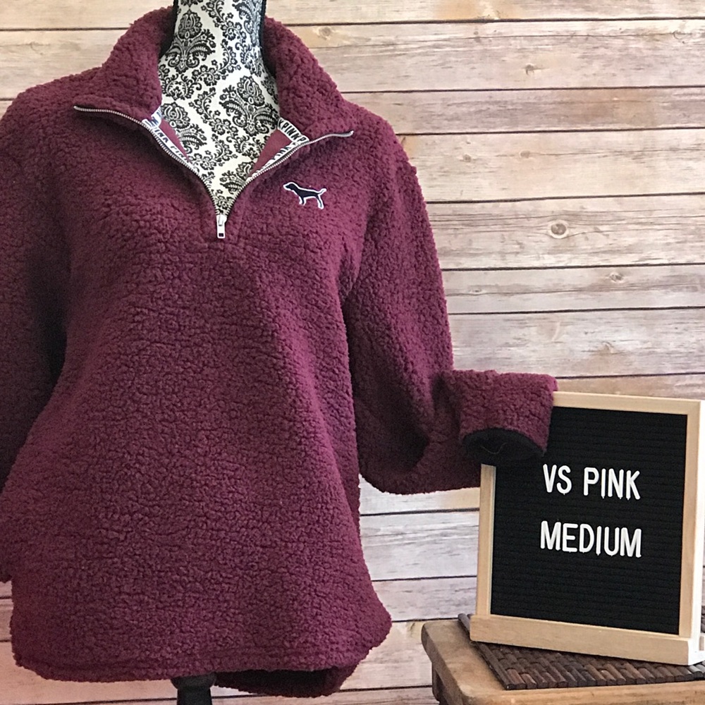 VS Pink Maroon Sherpa Quarter Zip